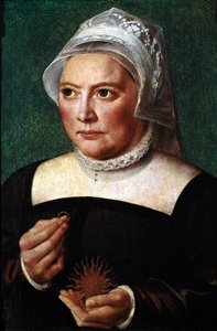 Catherine de Bore (Katharina von Bora) (1499-1552), Martin Luther feleségének portréja Kezében szövetséget tart és epres gallért visel. Bartholomaeus (Barthel) Bruyn, az idősebb (1493-1555) festménye, Chantilly, Conde Múzeum