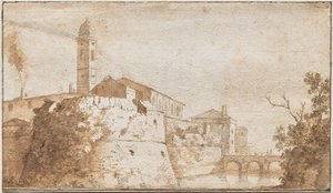 Bracciano kilátása a S. Maria Assunta templommal alkotó: Bartholomeus Breenberg