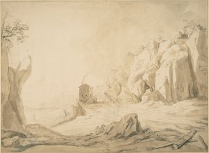 Táj útjával a Bracciano melletti sziklák alatt alkotó: Bartholomeus Breenbergh