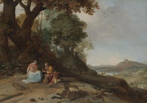 Táj pihenéssel a menekülés során alkotó: Bartholomeus Breenbergh