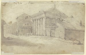 Utca ión rendű antik templommal, amely ma hozzáépített oszlopsorral ellátott keresztény templom alkotó: Bartholomeus Breenbergh
