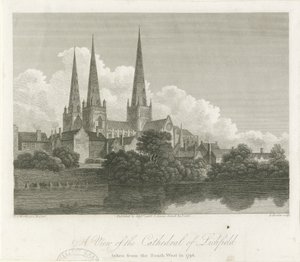 Lichfield katedrális – délnyugati nézet: metszet, 1796 alkotó: Bartholomew Howlett