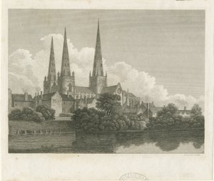 Lichfield katedrális – délnyugati nézet: metszet, nd [?1796] alkotó: Bartholomew Howlett