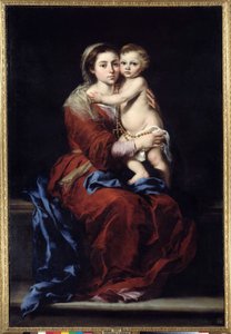 A rózsafüzér szűze. Madonnának megvan a gyereke. Bartolome Murillo (1618-1682) festménye alkotó: Bartolomé Esteban Murillo