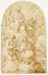 Szűz Mária a Krisztus-gyermekkel a felhőkben alkotó: Bartolomé Esteban Murillo