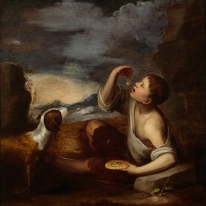 Egy spanyol fiú és egy kutya (olaj, vászon) alkotó: Bartolome Esteban (attr. to) Murillo