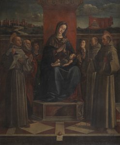 Szűz és Hat szenttel trónoló gyermek, 1500 körül (olaj, vászon) alkotó: Bartolomeo (attr. to) Montagna