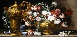 Csendélet rózsaszínekkel tokban és firenzei kancsóval a párkányon (olaj, vászon) alkotó: Bartolomeo Bimbi