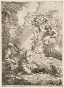 Az angyalok által imádott szent család A nagy születés, c. 1655.