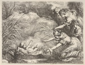 Mózes megtalálása, akit a fáraók szolgái mentettek ki a Nílusból, 1650-57.