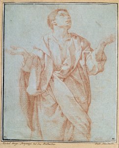 Férfi köpönyeg, karok nyitva, szemek az ég felé emelve, fej billentve Bartolomeo Cesi (1556-1620) a la sanguine rajza Dim. 0,28 x 0,23 m Párizs. Louvre múzeum