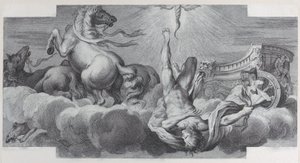 34. tábla: Auriga, a szekér, középen leesik a szekérről, három lóval az l...-nél, 1756. Alkotók: Bartolomeo Crivellari, Gabriel Söderling. alkotó: Bartolomeo Crivellari, Gabriel Söderling