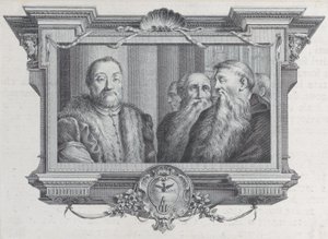 Három szakállas férfi, egy prémes, 1756. Alkotók: Bartolomeo Crivellari, Gabriel Söderling. alkotó: Bartolomeo Crivellari, Gabriel Söderling