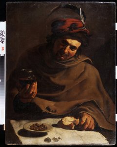 Reggeli (reggeli). Bartolomeo Manfredi (1587-1622) festménye. Olajfestmény. Olasz művészet, barokk stílus. Állami Művészeti Múzeum, Harkov vagy Harkov, Ukrajna. alkotó: Bartolomeo Manfredi