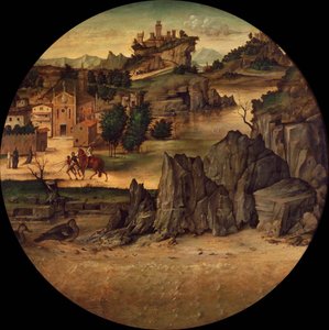 Táj kastélyokkal, 15. század vége. alkotó: Bartolomeo Montagna