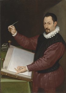 Írnok portréja piros duplaban és fehér fodroban (olaj, vászon) alkotó: Bartolomeo Passarotti