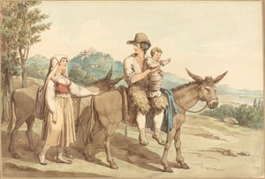 Egy parasztcsalád és két szamár alkotó: Bartolomeo Pinelli