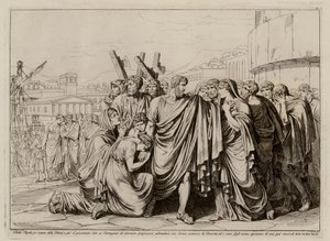 Atilius Regulus készül elhagyni Rómát, hogy visszatérjen a karthágói fogságba (metszet)
