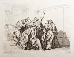 Brutus megesküszik, hogy megtorolja Lucretia halálát, és elűzi a Tarquini családot Rómából alkotó: Bartolomeo Pinelli
