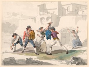 Rajz, Egy családi vita Tivoliban, 1807-08 alkotó: Bartolomeo Pinelli
