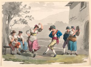 Rajz, "Saltarello Romano", Táncoló parasztok Róma szomszédságában, 1807-08