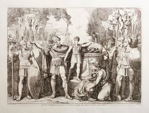 Hamilcar Barca arra kényszeríti fiát, Hannibált, hogy örök gyűlöletet esküdjön a rómaiak iránt alkotó: Bartolomeo Pinelli