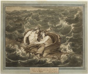 Mentor és Telemachus, akik túlélték a vihart, az árbocra feszített Calypso szigetére, Telemachus kalandjai, 6. könyvből alkotó: Bartolomeo Pinelli