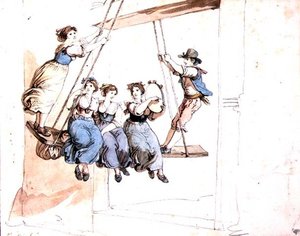 On the Swing (akvarell, ceruza, papír) alkotó: Bartolomeo Pinelli