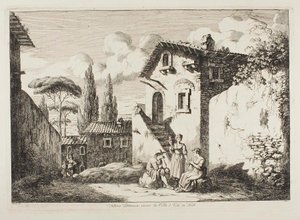 Festői épület a Villa d’Este közelében, Tivoliban alkotó: Bartolomeo Pinelli