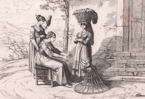 Római nők népviseletben, Bartolomeo Pinelli rézkarca (Róma alkotó: Bartolomeo Pinelli
