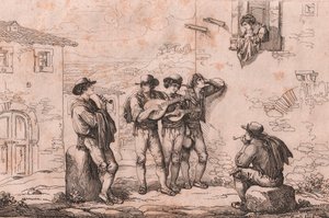 Szerenád Rómában, Bartolomeo Pinelli rézkarca (Róma alkotó: Bartolomeo Pinelli
