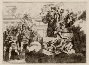 Hasdrubal feleségének öngyilkossága (metszet) alkotó: Bartolomeo Pinelli