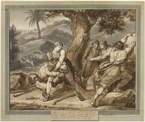 Telemachus harcol az oroszlán ellen, Telemachus kalandjai 2. könyvéből alkotó: Bartolomeo Pinelli