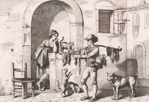 A carnacciaro, macskahús utcai árusa, Bartolomeo Pinelli (Róma) rézkarca alkotó: Bartolomeo Pinelli