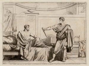 Titus Manlius Torquatus kényszeríti Marcus Pomponiust, hogy vonja vissza az apja elleni vádakat (metszet)
