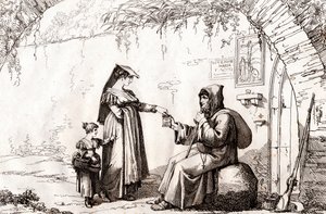 Frascati nő és egy remete, Bartolomeo Pinelli rézkarca (Róma alkotó: Bartolomeo Pinelli