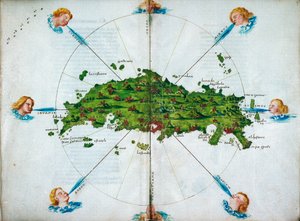 Isolario, versben, színes rajzokkal és a Földközi-tenger keleti részének térképével, pergamen, 1480 körül (rajz pergamenre).