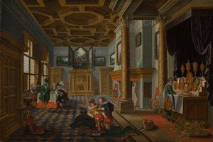 Reneszánsz enteriőr bankettekkel, 1618-1622 körül (olaj, tábla)