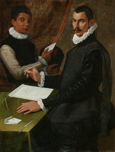 Egy ismeretlen férfi és szolgája portréja alkotó: Bartolommeo (attr. to) Passerotti