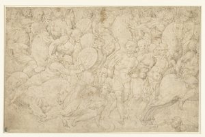 Harc lovasság és gyalogos katonák között és a foglyok elvezetése alkotó: Bartolommeo Neroni (attributed to)