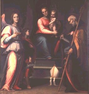 Madonna és gyermeke Szent Ágostonnal, Tóbiással és Rafael arkangyallal alkotó: Bartolommeo Sogliani