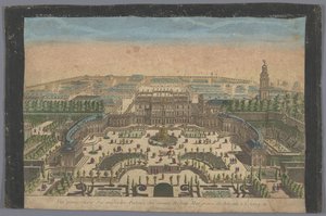 Kilátás a Bayreuthi őrgróf palotájára Erlangban Vue perspective du superbe palais du comte hoheit margrave de Bareith à Erlang en Allemagne (cím a tárgyon)