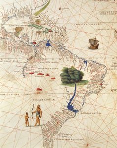 Afrika, Európa és Amerika egy része: Közép-Amerika és Brazília, a Világ Atlaszából harminchárom térképen, szerző: Battista Agnese alkotó: Battista Agnese