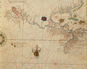 Afrika, Európa és Amerika egy része: Közép-Amerika, a Világ Atlaszából harminchárom térképen, szerző: Battista Agnese alkotó: Battista Agnese