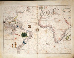 Afrika, Európa és Amerika egy része, a világ atlaszából harminchárom térképen, szerző: Battista Agnese alkotó: Battista Agnese