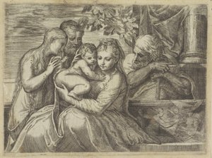 Szent Család szentekkel alkotó: Battista Angolo del Moro (attributed to)