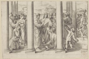 Szent Péter és János egy sánta embert gyógyít meg a templomban alkotó: Battista Franco