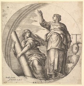 Fortitude and Justice, allegorikus kompozíció kerek formátumban, Fortitude g...-vel, kb. 1530-61.