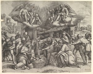 A Pásztorok imádása angyalokkal a feje fölött, kb. 1530-61.