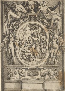 A párizsi ítélet, a bal oldalon ülő férfi elér egy nőhöz, aki mellett ..., kb. 1540-80. alkotó: Battista del Moro